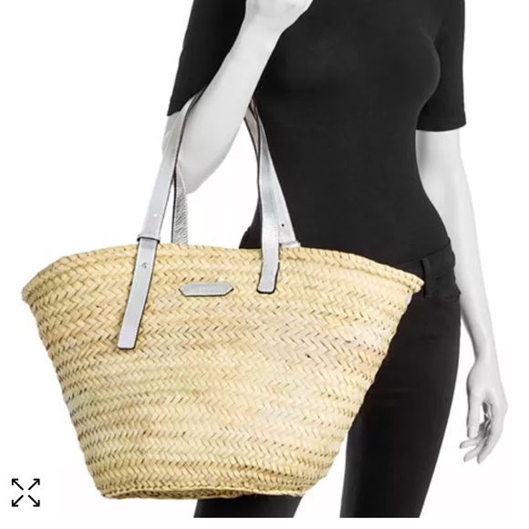 POOLSIDE Essaouira Medium Straw Tote Silver Natural - Picture 2 of 8